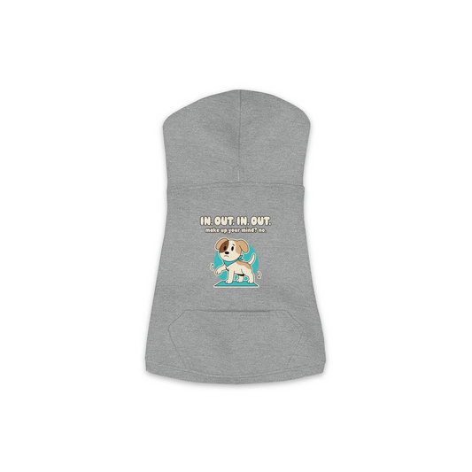 In. Out. In. Out. Dog Hoodie in Granite Heather, sizes XS to M