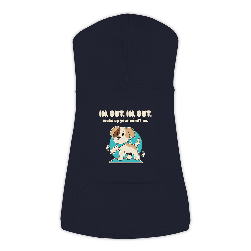 In. Out. In. Out. Dog Hoodie in Navy, sizes L to 3XL