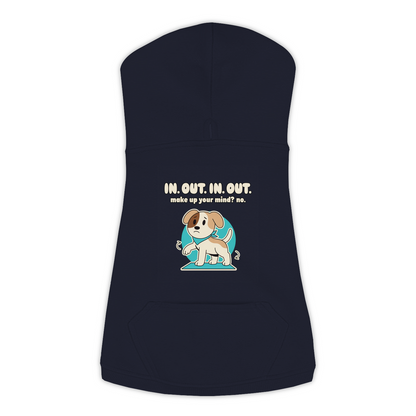 In. Out. In. Out. Dog Hoodie in Navy, sizes L to 3XL
