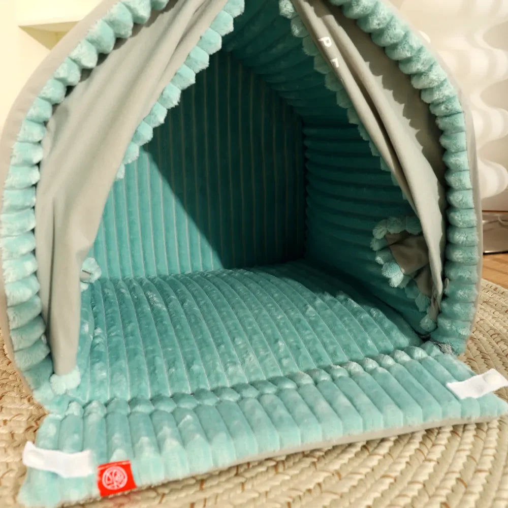 CampCozy house tent bed unfolded flat into mat — showing full folds-flat feature
