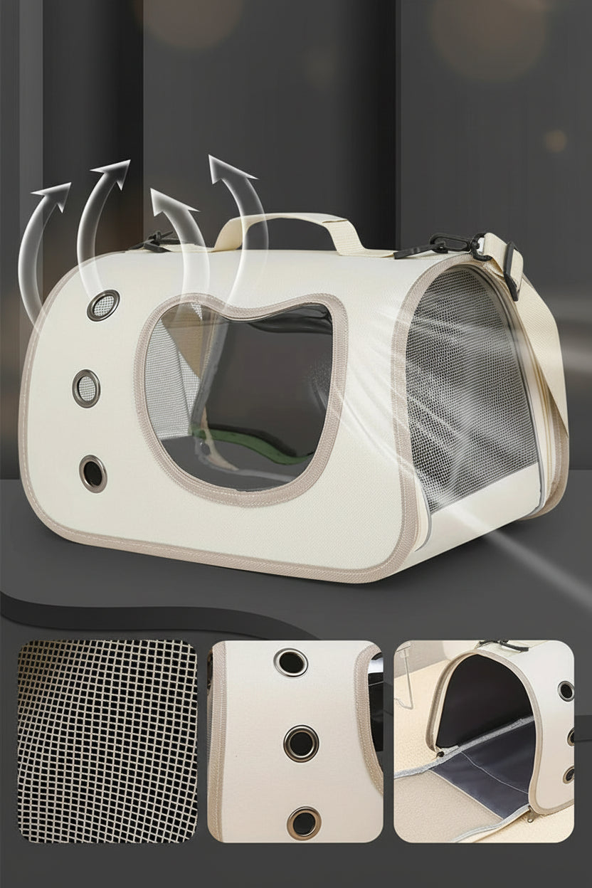 Pet carrier with clear sides on a beige background