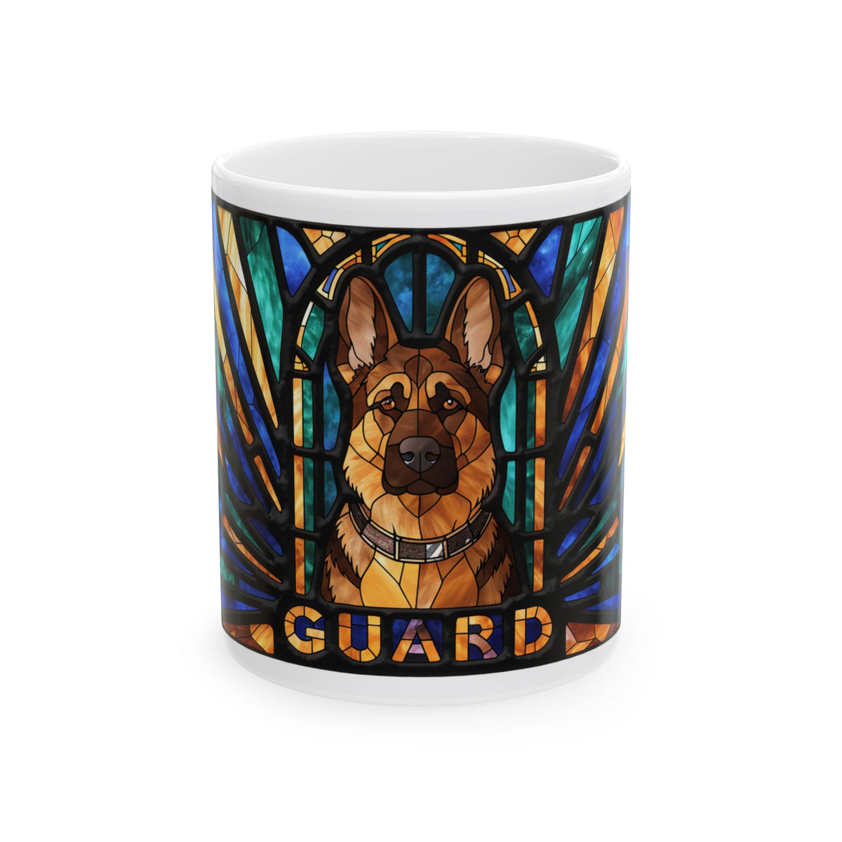 German Shepherd ceramic coffee mug, 11oz and 15oz jewel tone GSD gift - view 1