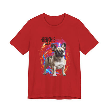 Join the Frenchie Club t-shirt — Red and White colours shown, Bella+Canvas 3001, free worldwide delivery