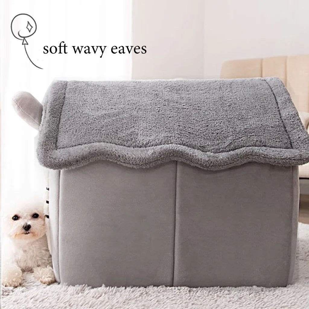 KennelCosy kennel-print dog bed — lifestyle photo, dog resting on the bed — SniffWaggleNWalk