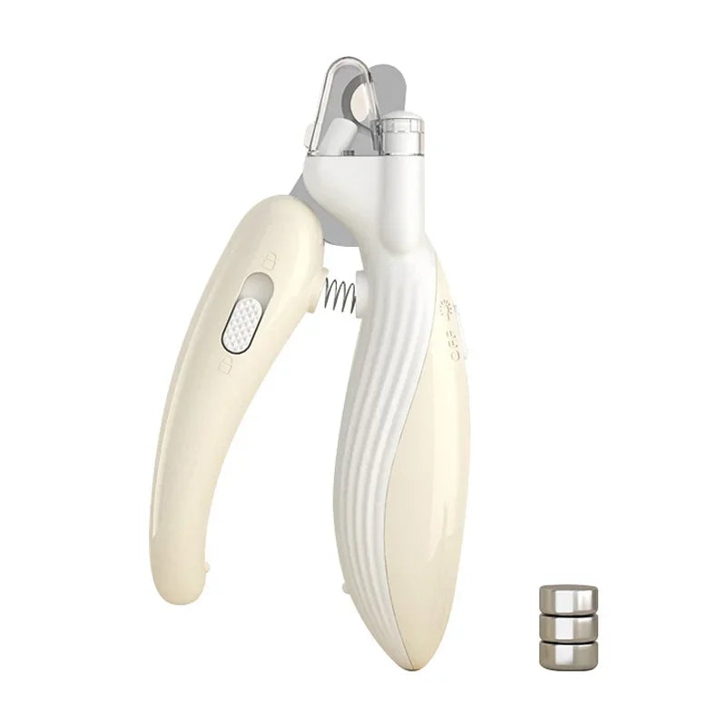 White and beige nail clipper with additional attachments on a white background khaki