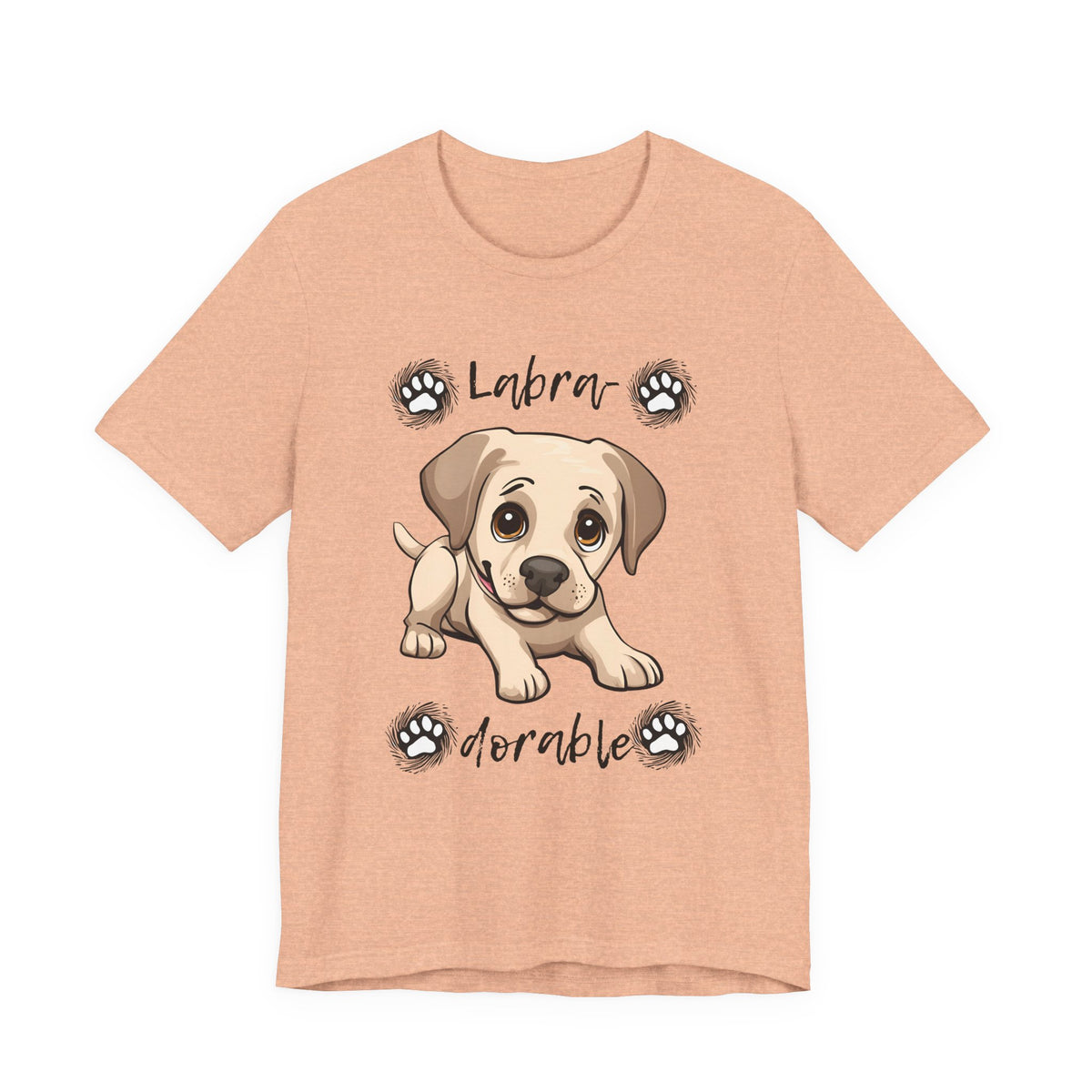 Labra-DORABLE Labrador puppy t-shirt in Heather Peach, flat lay front view
