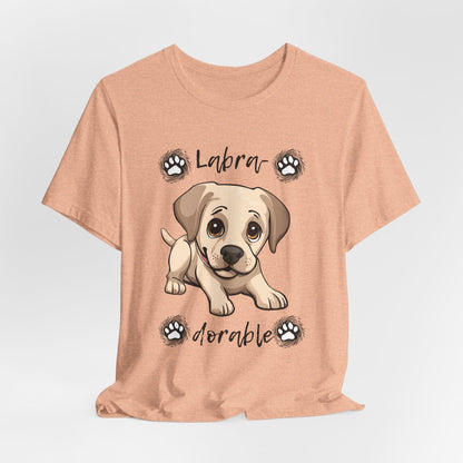 Labra-DORABLE Labrador puppy t-shirt in Heather Peach, hanging front view