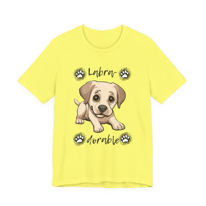 Labra-DORABLE Labrador puppy t-shirt in Yellow, flat lay front view