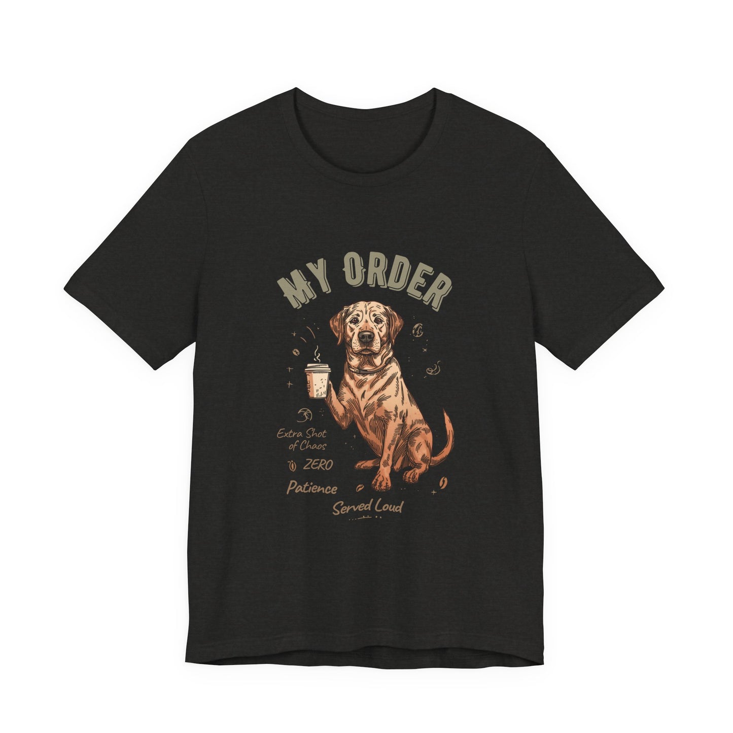 Labrador Café Order T-Shirt – Black Heather – Front View