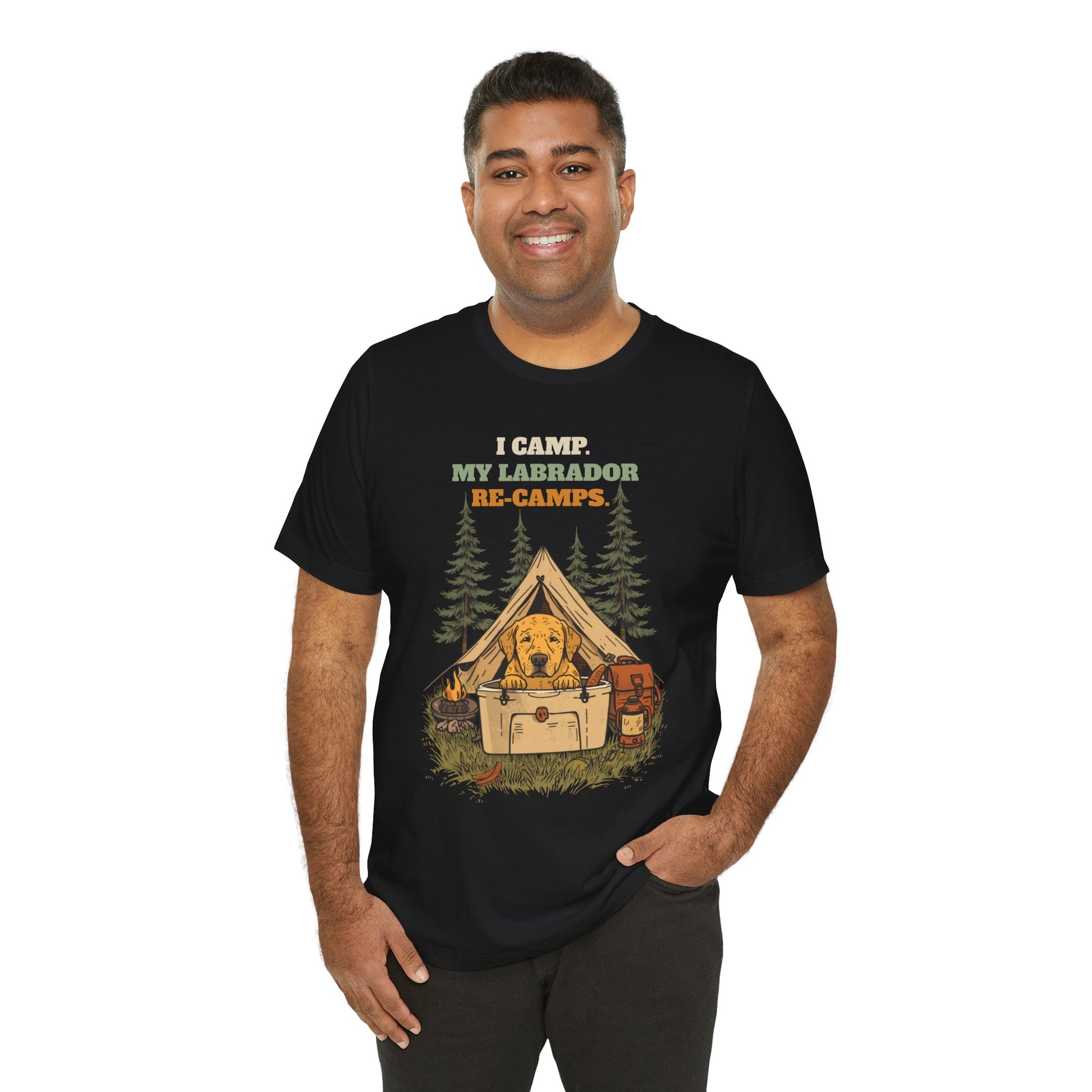 Funny Labrador camping tee lifestyle photo