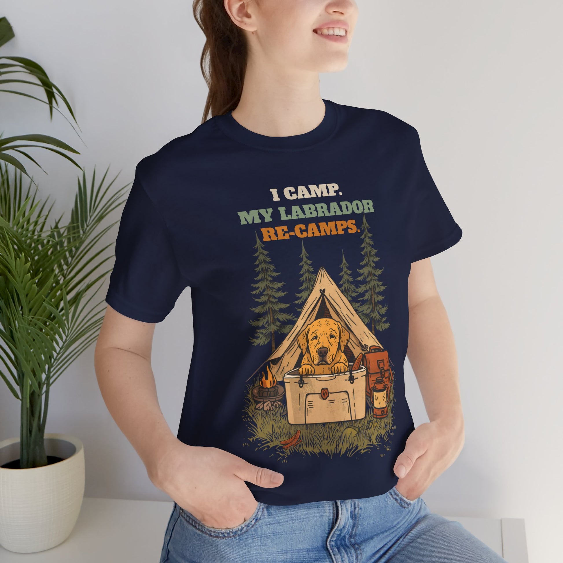 Labrador camping t-shirt worn by model