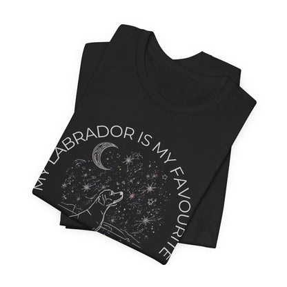Labrador Cosmic Companion T-Shirt worn by model outdoors