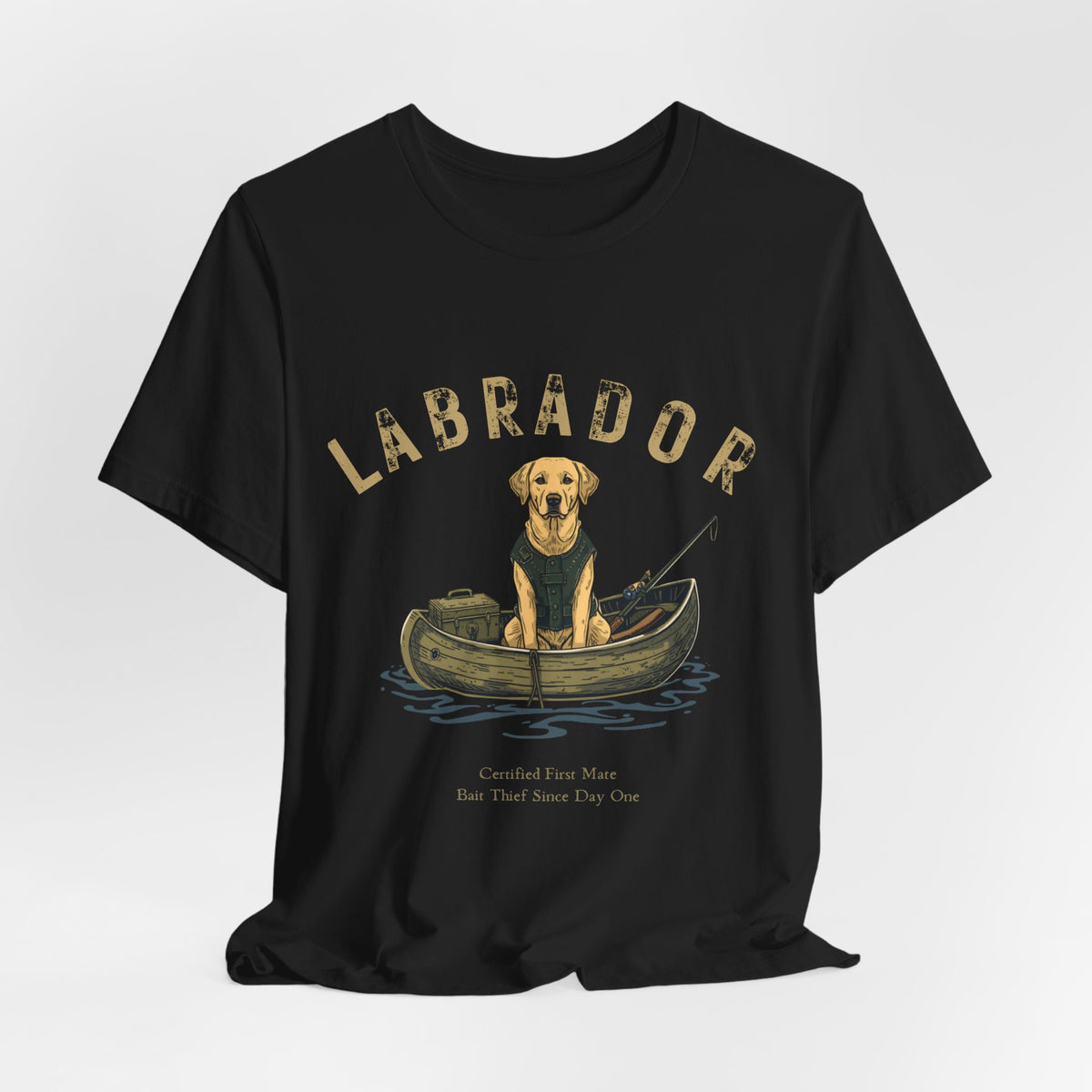 Labrador Fishing Buddy t-shirt worn by model, lifestyle shot