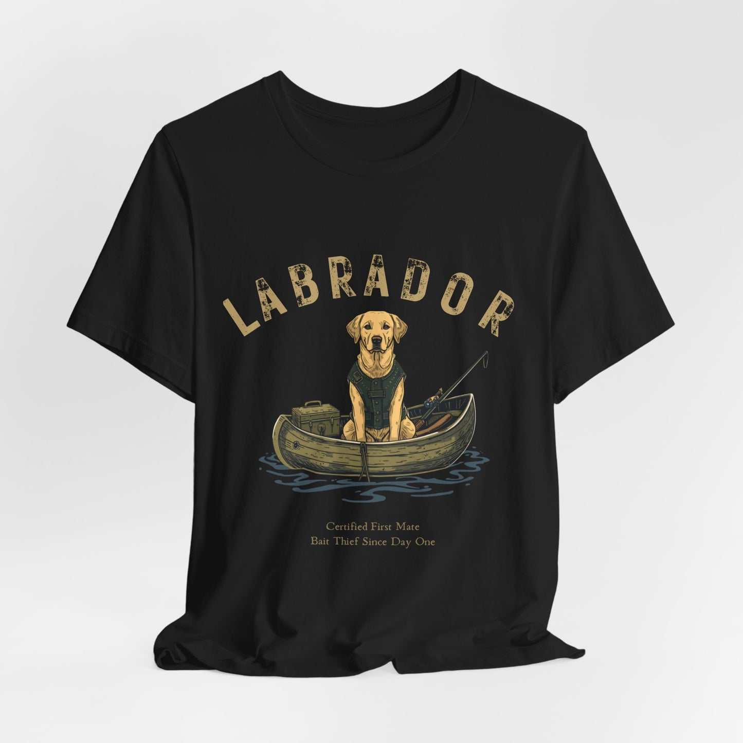 Labrador Fishing Buddy t-shirt worn by model, lifestyle shot