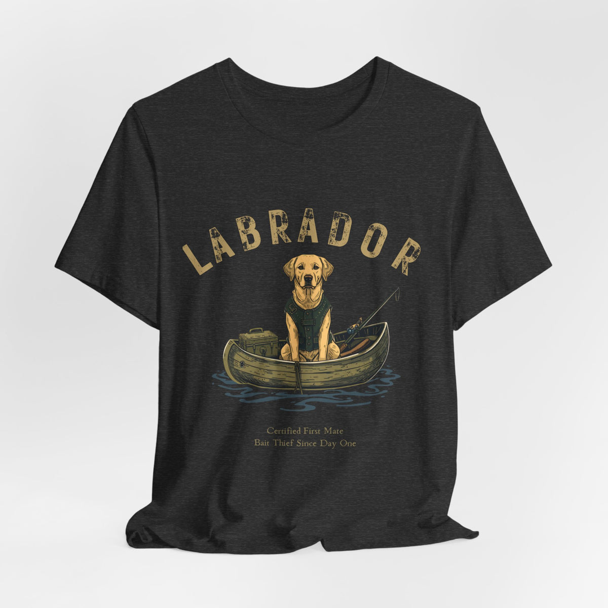 Labrador Fishing Buddy t-shirt worn by model, full body shot