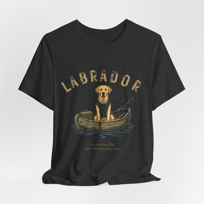 Labrador Fishing Buddy t-shirt worn by model, full body shot