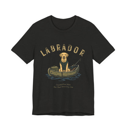 Labrador Fishing Buddy t-shirt worn by model, three-quarter view