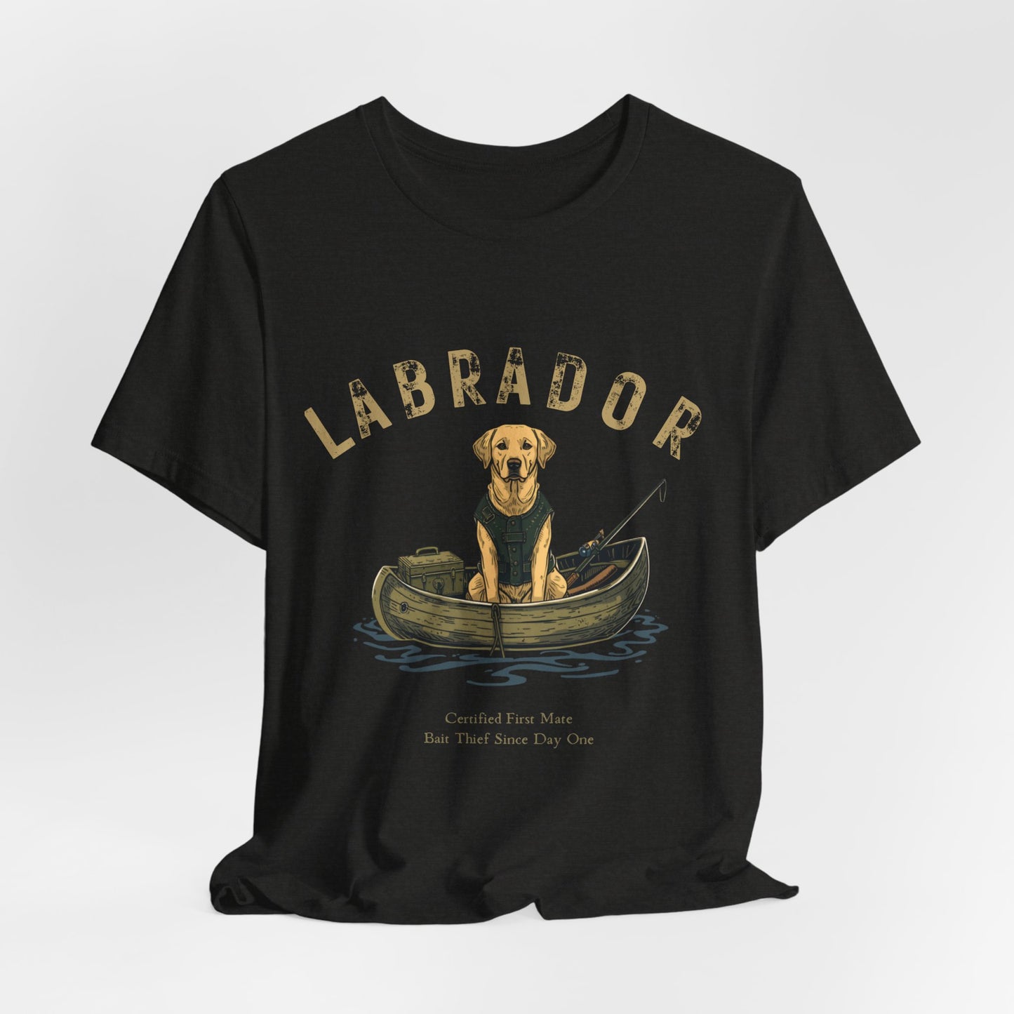 Labrador Fishing Buddy t-shirt, design print detail close-up