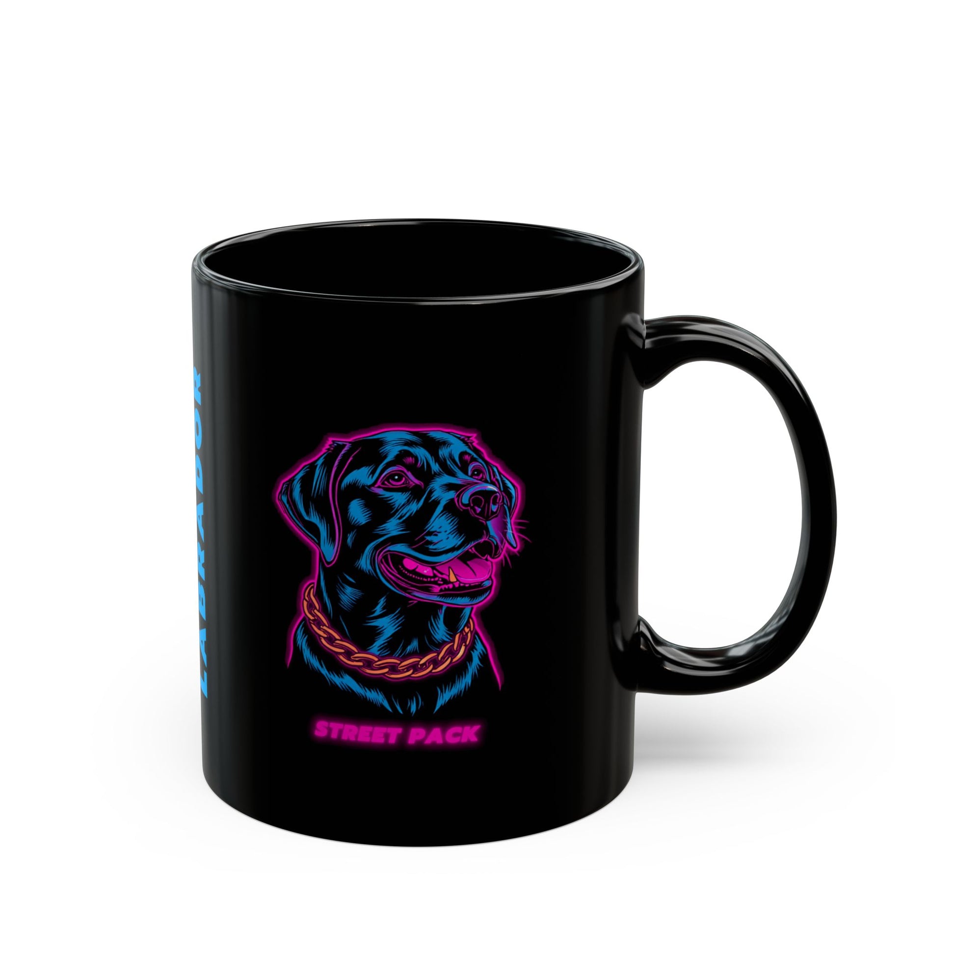 Labrador neon mug shown in hand
