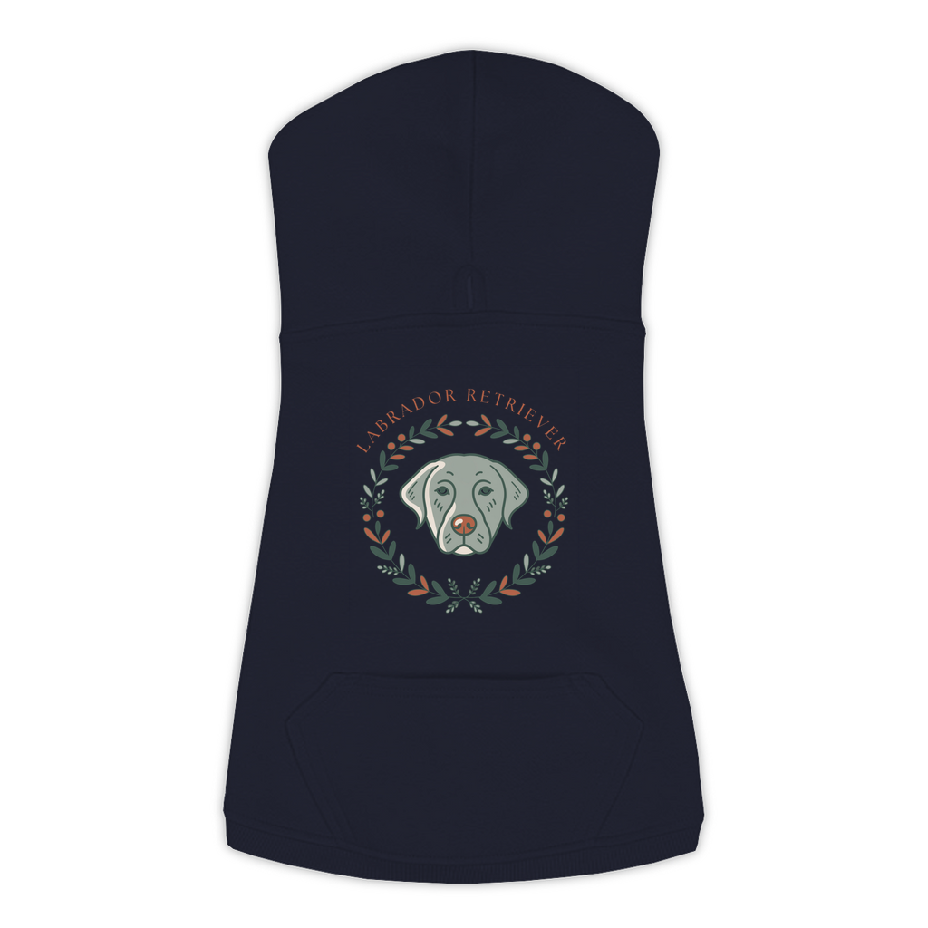 Labrador Retriever dog hoodie in Navy — boho-inspired print on cosy fleece pullover, size 3XL