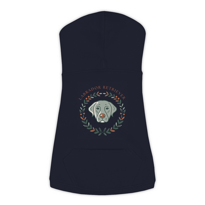 Labrador Retriever dog hoodie in Navy — boho-inspired print on cosy fleece pullover, size 3XL