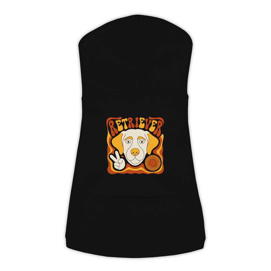 Labrador Retriever dog hoodie in Black — groovy retro print on cosy fleece pullover, size 2XL