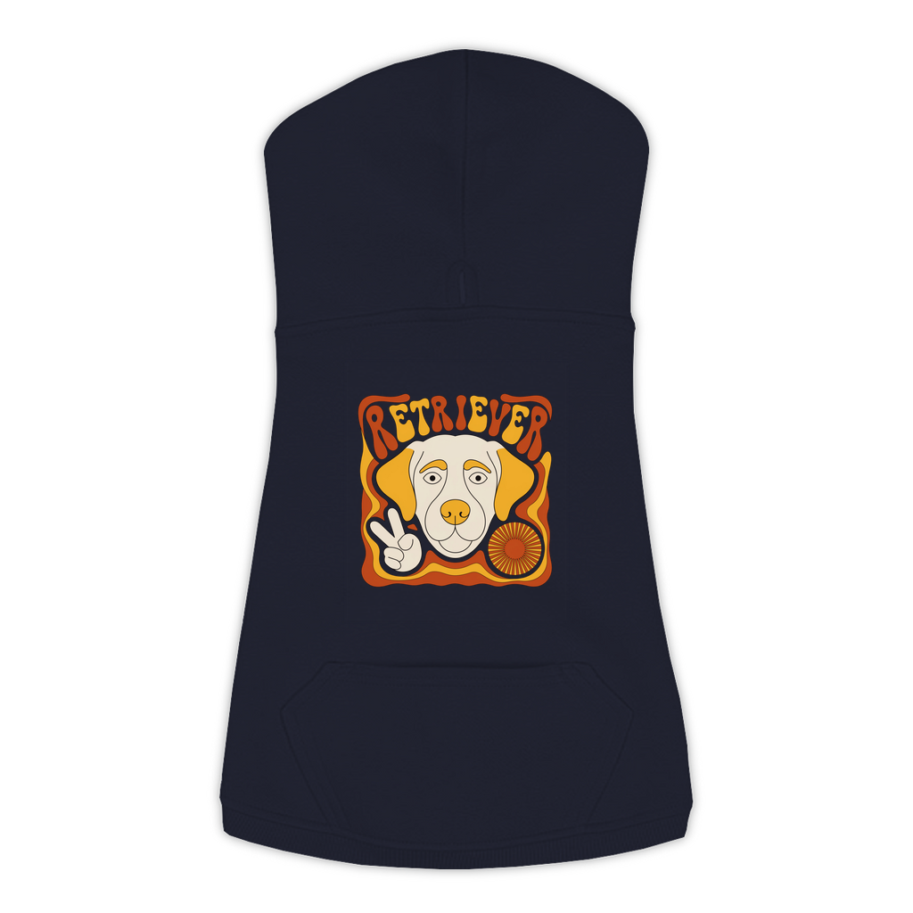 Labrador Retriever dog hoodie in Navy — groovy retro print on cosy fleece pullover, size 3XL