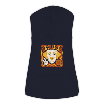 Labrador Retriever dog hoodie in Navy — groovy retro print on cosy fleece pullover, size 3XL