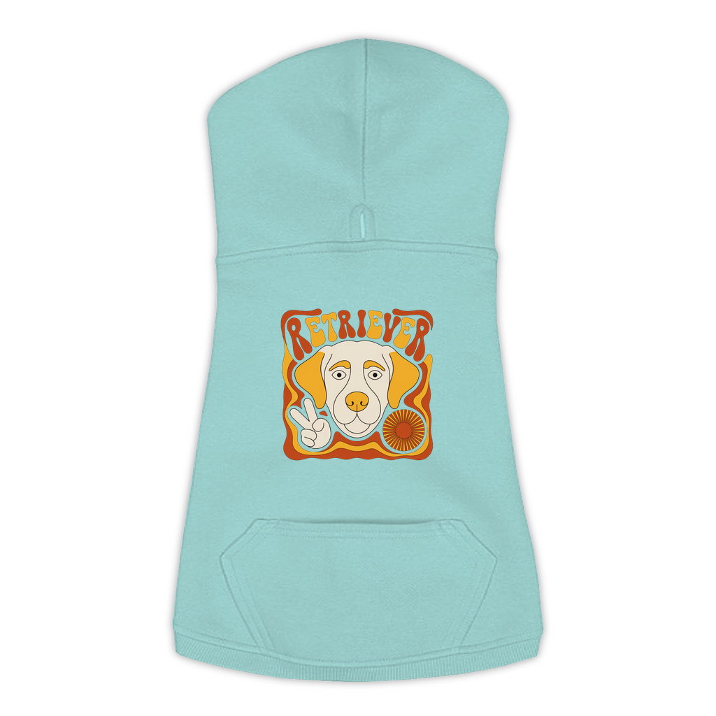 Labrador Retriever dog hoodie in Saltwater — groovy retro print on cosy fleece pullover, size 3XL