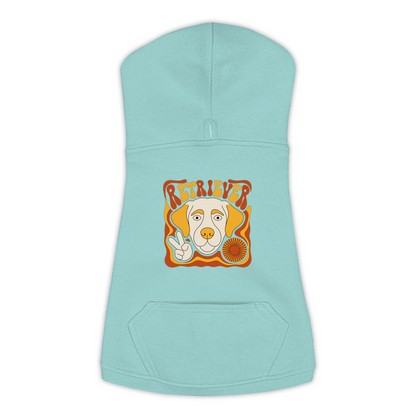 Labrador Retriever dog hoodie in Saltwater — groovy retro print on cosy fleece pullover, size XL