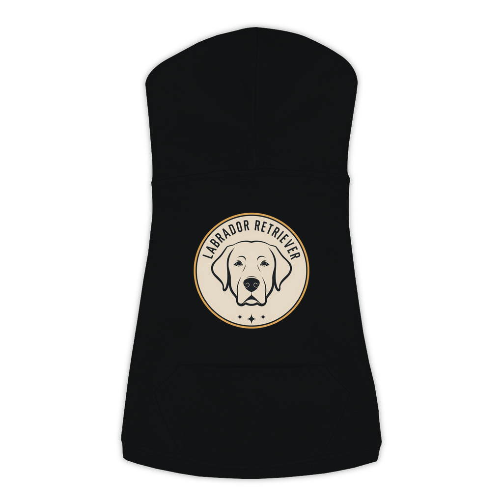 Labrador Retriever dog hoodie in Black — vintage roundel badge print on cosy fleece pullover, 2XL