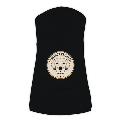 Labrador Retriever dog hoodie in Black — vintage roundel badge print on cosy fleece pullover