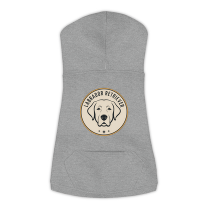 Labrador Retriever dog hoodie in Granite Heather — vintage roundel badge print on cosy fleece pullover