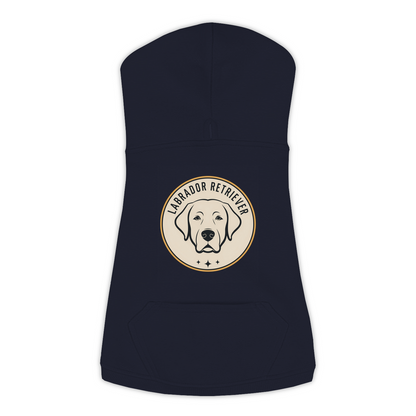 Labrador Retriever dog hoodie in Navy — vintage roundel badge print on cosy fleece pullover, 3XL
