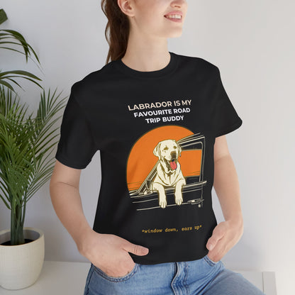 Labrador Road Trip Buddy t-shirt — funny Labrador travel tee on Bella+Canvas 3001, view 1