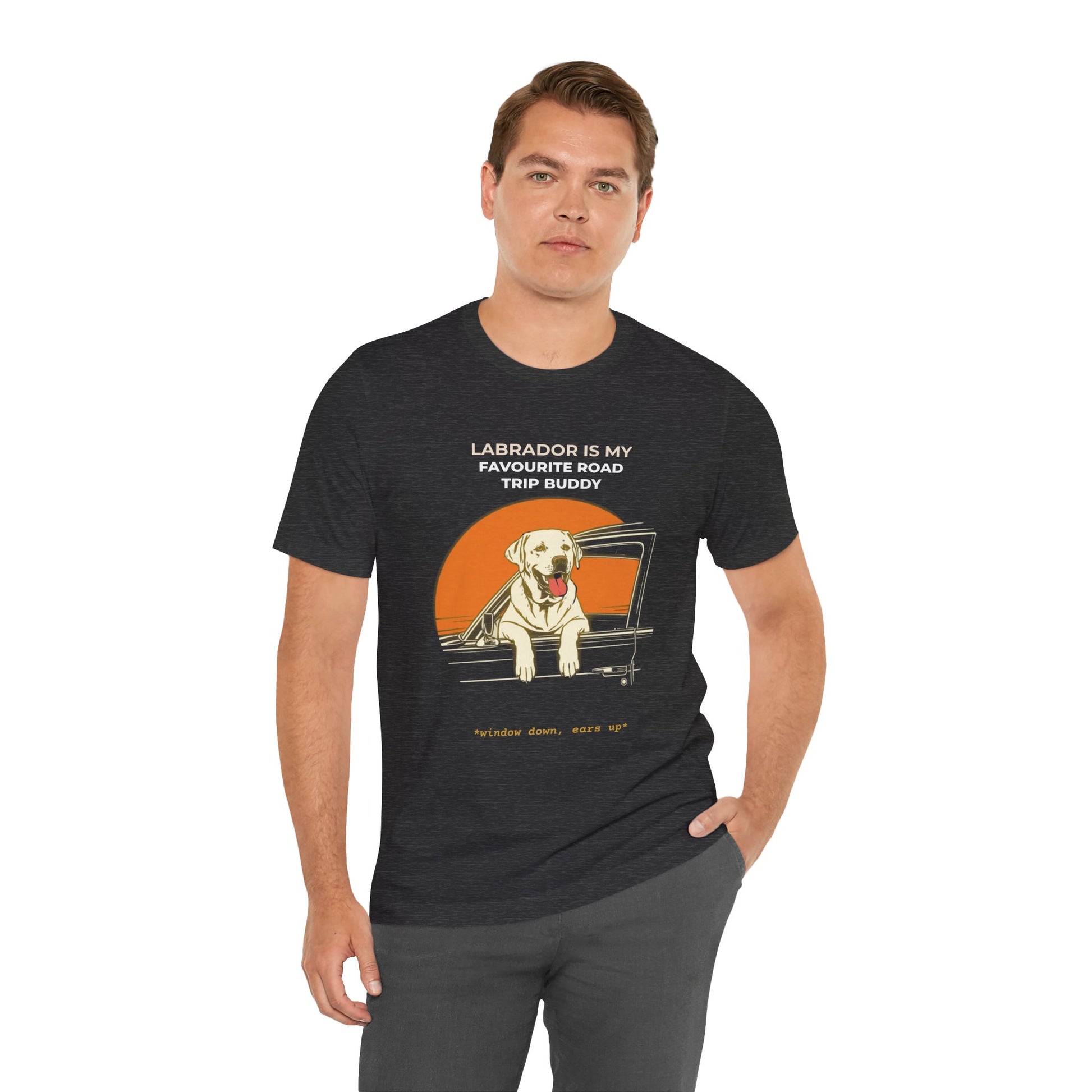 Labrador Road Trip Buddy t-shirt — funny Labrador travel tee on Bella+Canvas 3001, view 17