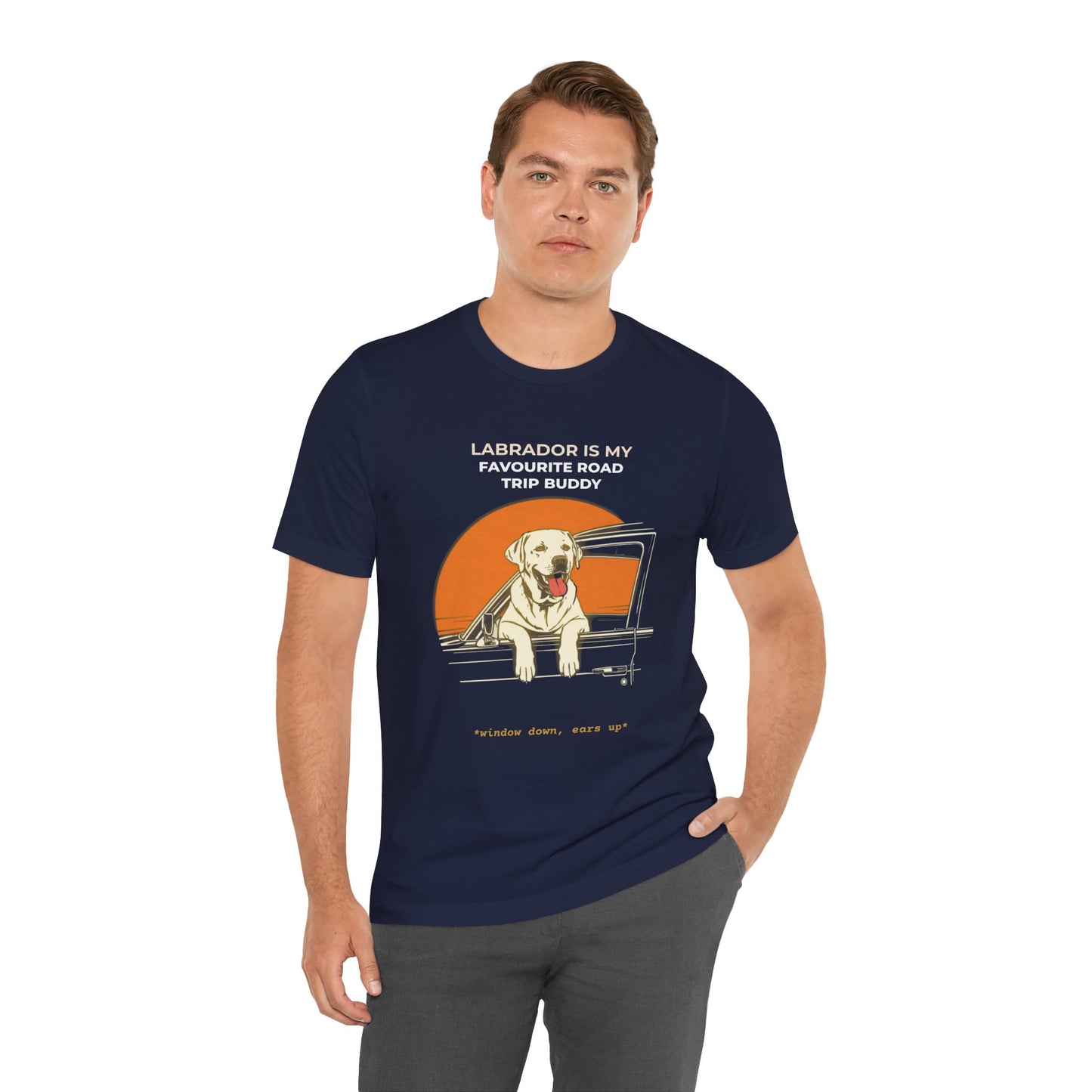 Labrador Road Trip Buddy t-shirt — funny Labrador travel tee on Bella+Canvas 3001, view 23