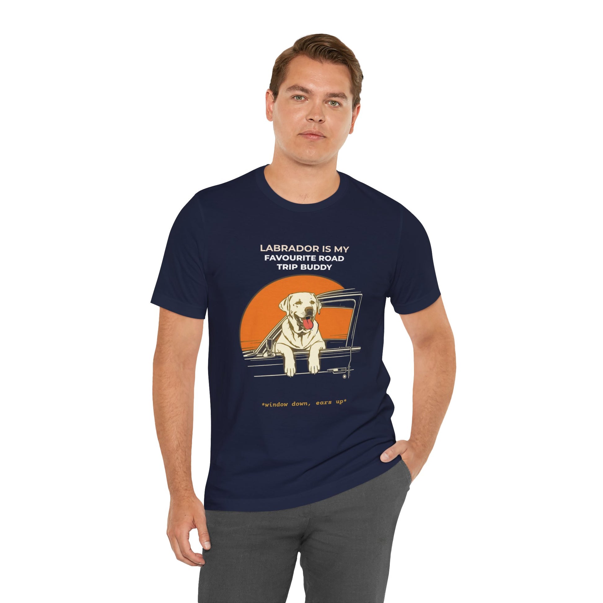 Labrador Road Trip Buddy t-shirt — funny Labrador travel tee on Bella+Canvas 3001, view 23