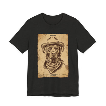 Model wearing the Labrador Wanted Outlaw tee, front pose