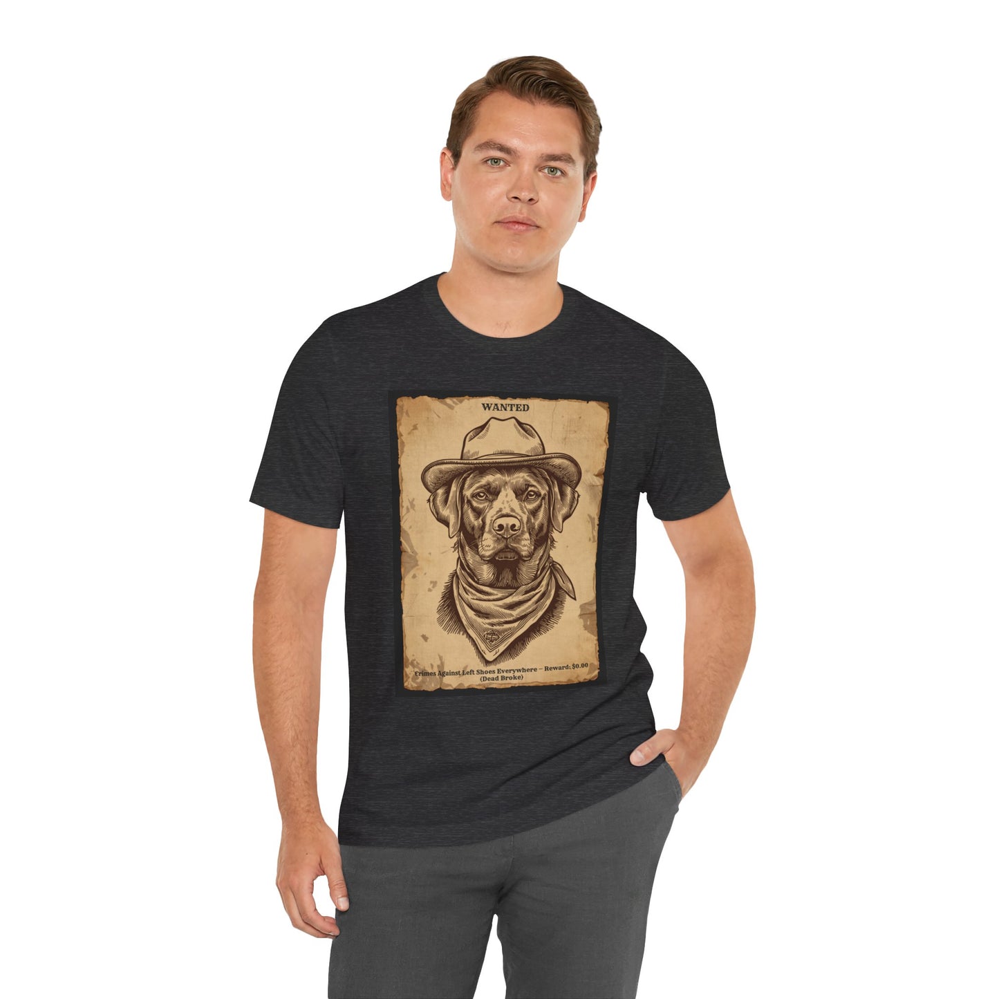Black Heather colourway of the Labrador Wanted Outlaw t-shirt