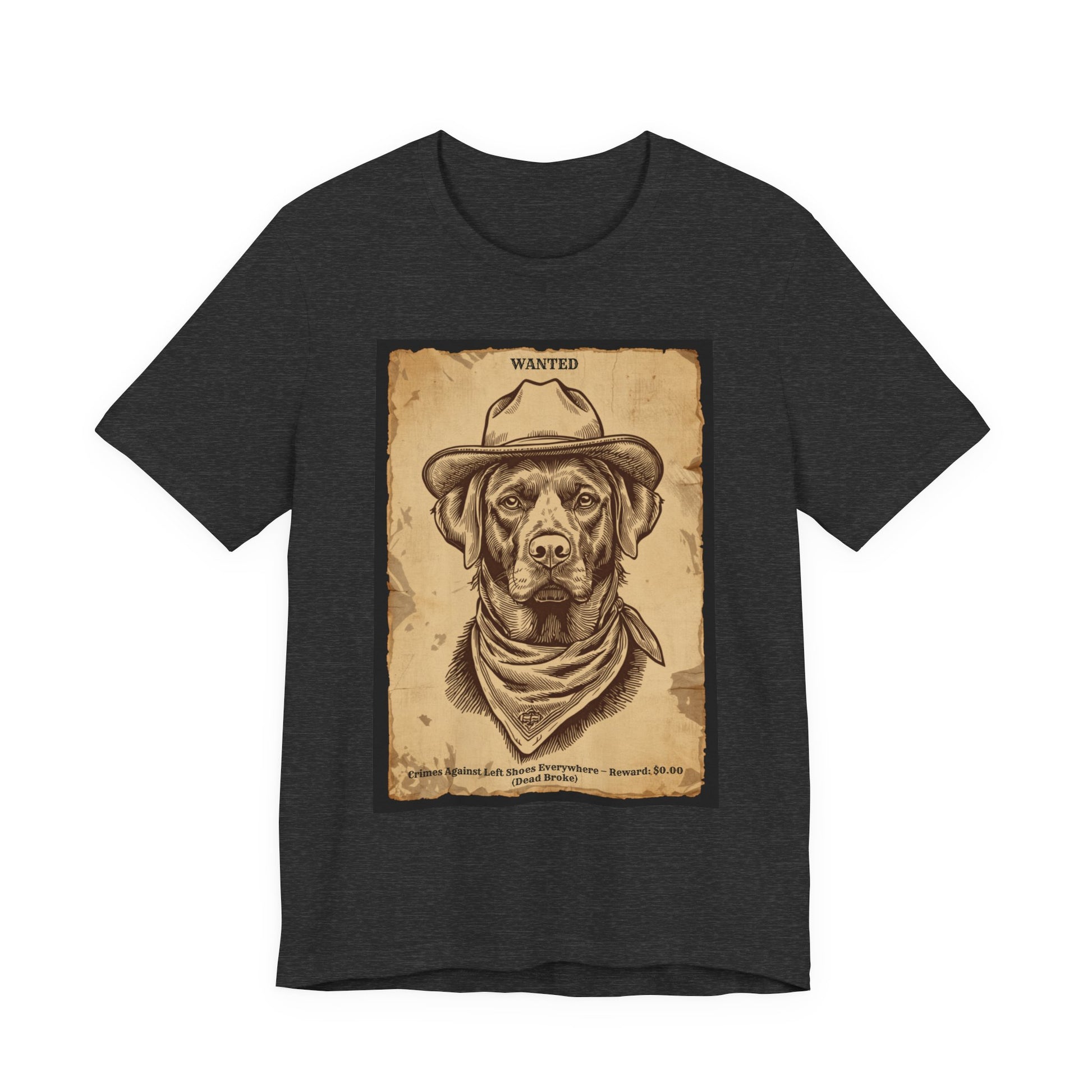 Dark Grey Heather colourway of the Labrador Wanted Outlaw t-shirt