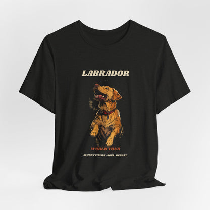 Lifestyle photo with Labrador dog wearing owner's matching tee