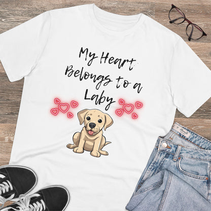 "MY HEART BELONGS TO A LABY" Organic T-shirt - Unisex  white- Sniff Waggle And Walk