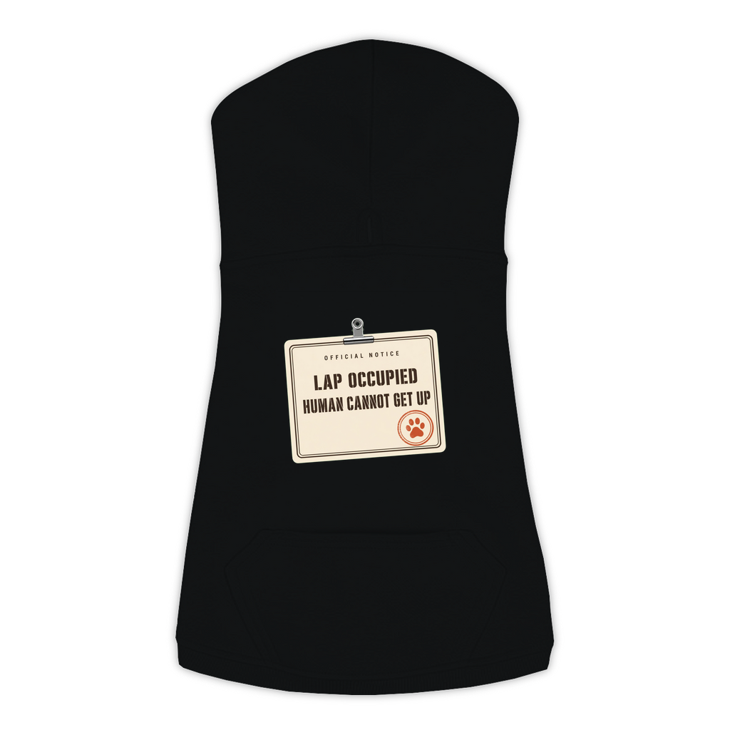 Lap Occupied dog hoodie in Black, sizes L to 3XL