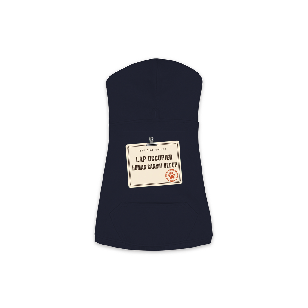Lap Occupied dog hoodie in Navy, sizes XS to M