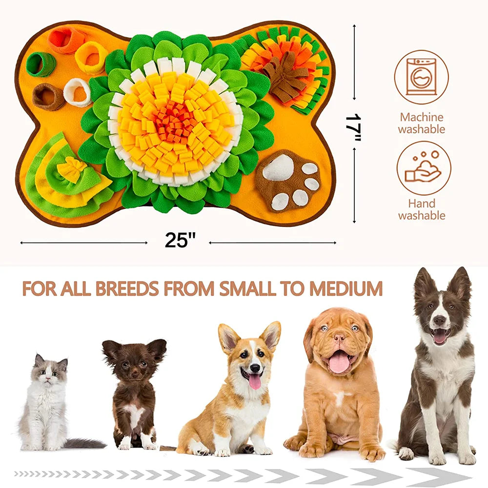 Large Snuffle Mat size scale next to a dog bowl — SniffWaggleNWalk