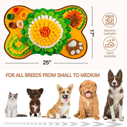 Large Snuffle Mat size scale next to a dog bowl — SniffWaggleNWalk