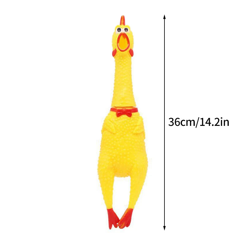 ChuckleChick 36cm large squeaky rubber chicken dog toy nubble texture bow tie detail