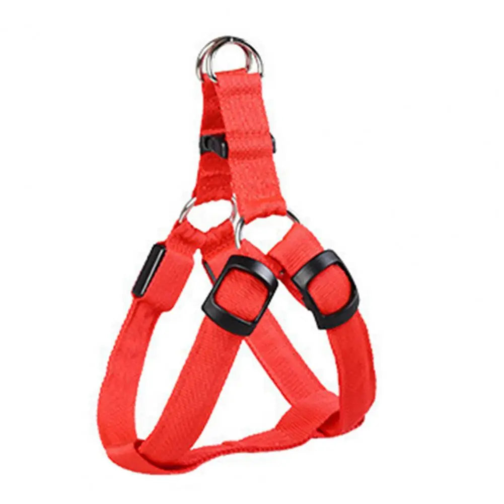 NightStrider™ LED dog harness in Red, front view — SniffWaggleNWalk™