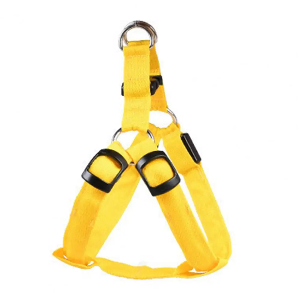 NightStrider™ LED dog harness in Yellow, front view — SniffWaggleNWalk™